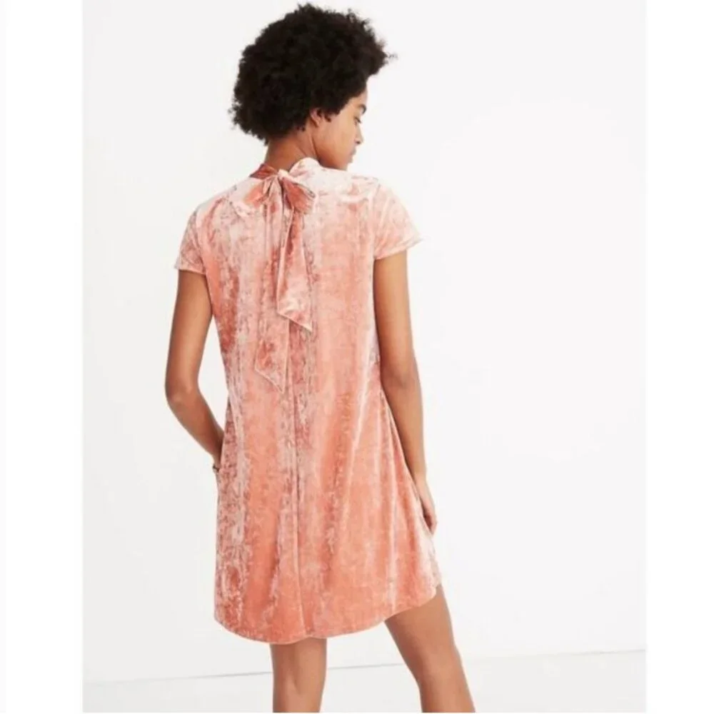 Madewell Coral Pink Crushed Velvet Mini Shift Dress Size S NWT